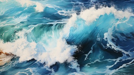 A tumultuous aqua wave crashes against the shore, encapsulating the raw power and untamed beauty of nature's relentless tide