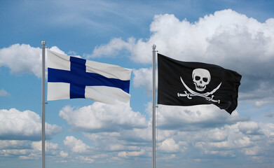 Pirate and Finland flags, country relationship concept