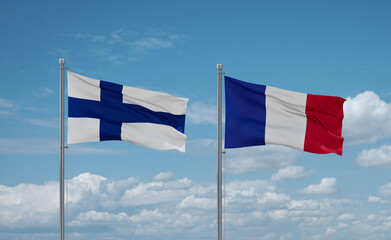 Finland and France flags, country relationship concept