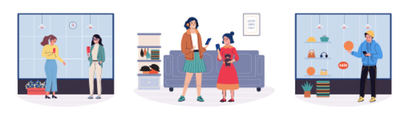 Using phone. Vector illustration. Applications on smartphones streamline digital communication Using phone symbolizes power connectivity The display on smartphones provides visual experience for users