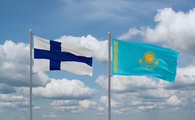 Kazakhstan and Finland flags, country relationship concept