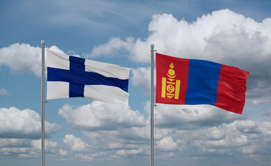 Mongolia and Finland flags, country relationship concept