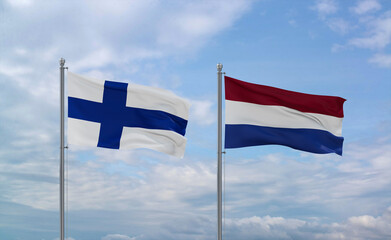 Netherlands and Finland flags, country relationship concept