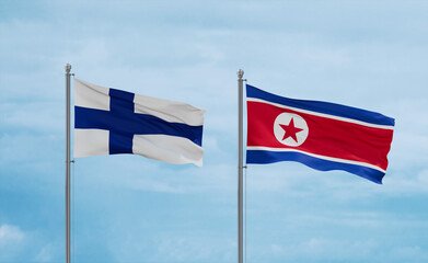 North Korea and Finland flags, country relationship concept
