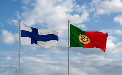 Portugal and Finland flags, country relationship concept
