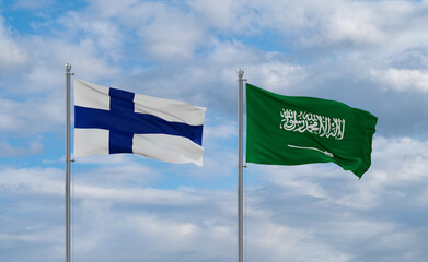 Finland and Saudi Arabia flags, country relationship concepts