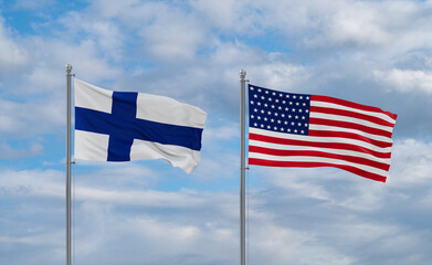 USA and Finland flags, country relationship concepts