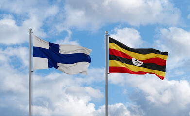 Uganda and Finland flags, country relationship concept