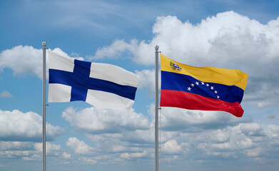 Venezuela and Finland flags, country relationship concept