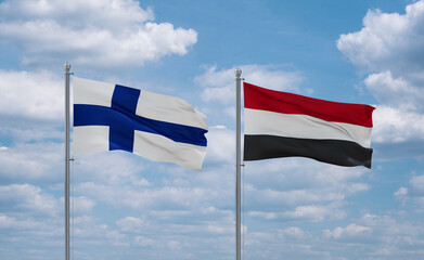 Yemen and Finland flags, country relationship concept