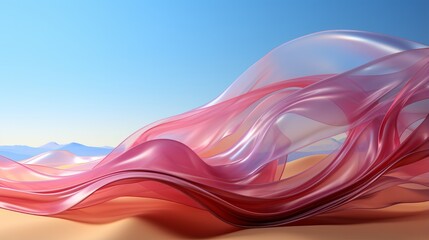 The pale pink cloth flutters in the endless desert, a symbol of hope against the vast expanse of the deep blue sky