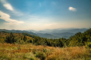 Fototapeta na wymiar A mountain range in the Bieszczady Mountains in the area of Tarnica, Halicz and Rozsypaniec.