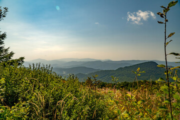 Fototapeta na wymiar A mountain range in the Bieszczady Mountains in the area of Tarnica, Halicz and Rozsypaniec.