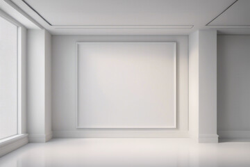 Stanza bianca con cornice per foto mockup al centro della parete II