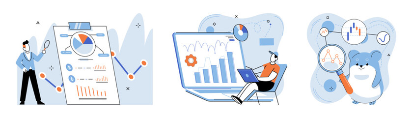 Data analysis. Vector illustration. Strategic planning involves data analysis to identify opportunities and develop effective business strategies Technology advancements have revolutionized data