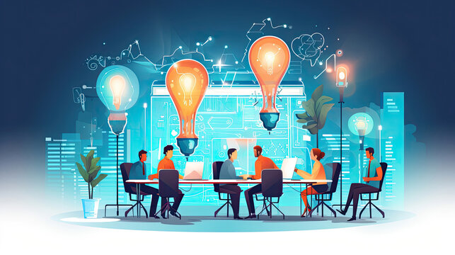 A website header image for a startup incubator. Illustrates entrepreneurs brainstorming and networking