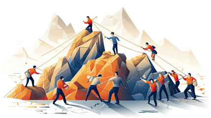 An image for a corporate team-building retreat. Shows colleagues participating in team-building activities