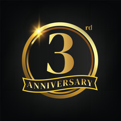 3rd golden anniversary logo,with Laurel Wreath and gold ribbon Vector Illustration