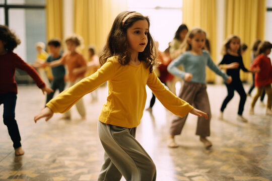 Group of children dancing at school - Powered by Adobe
