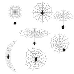 Beautiful spider web. Halloween decor. Set of scary spider web. Spider web parts editable Free Vector Image. Vector illustration. 