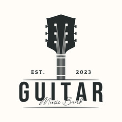 guitar live music vintage logo vector minimalist illustration design, acoustic guitar logo design