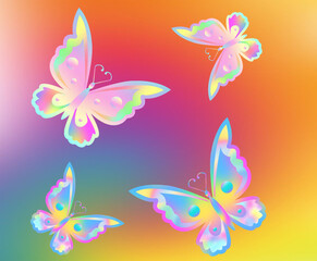 butterflies and flowers on blue background