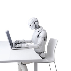 AI Robot is sitting and using computer