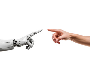 human hand touching with robot hand, hand pointing each other - obrazy, fototapety, plakaty