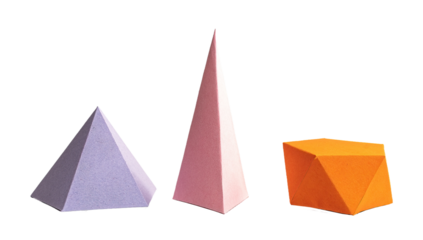 Geometric figures set in paper craft, isolated on white or transparent background.