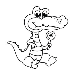 Funny crocodile cartoon characters vector illustration. For kids coloring book.
