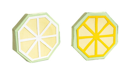 Lemon fruit figures in paper craft, isolated on white or transparent background.