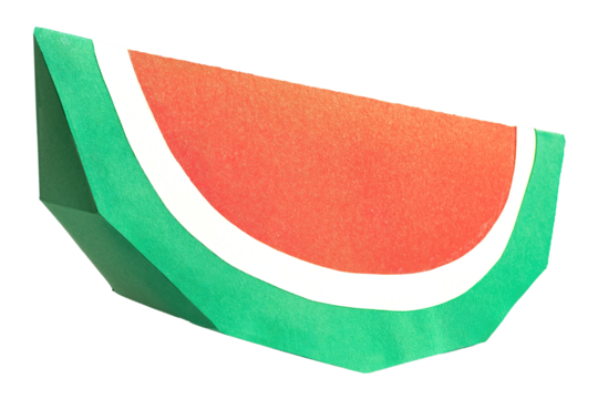 Watermelon in paper craft, isolated on white or transparent background.
