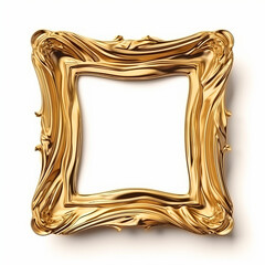 Golden metal frame of a curved curve of a fancy shape on a white background, color play and transitions, an element of design, decor
