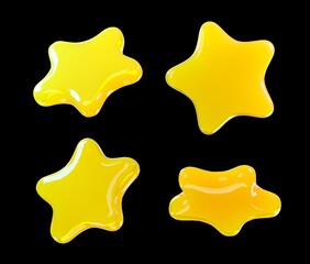 yellow star with isolated on black background. set of stars 3d rendering illustration for graphic design, presentation or background. 