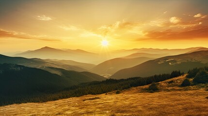 Obraz premium Mountain landscape at sunset, Generative AI
