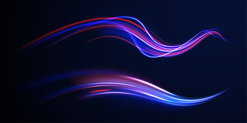 	
Lines in the shape of a comet against a dark background. Illustration of high speed concept. Acceleration speed motion on night road.	