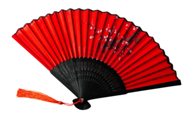Traditional Japanese red fan, isolated on white or transparent background.
