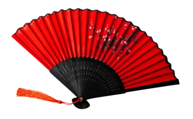 Fotobehang Traditional Japanese red fan, isolated on white or transparent background. © Marcela Ruty Romero