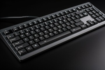 keyboard with black keys in UK layout. Generative AI