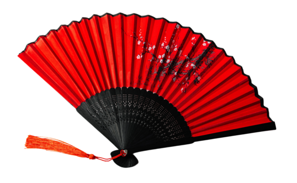 Traditional Japanese red fan, isolated on white or transparent background.