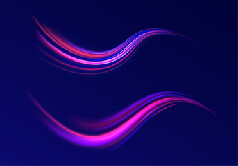 Acceleration speed motion on night road. Laser beams luminous abstract sparkling isolated on a transparent background. Magic moving fast speed police lines.	