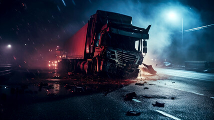 Fototapeta na wymiar car crash accident on street, damaged automobiles after collision in city. AI Generated