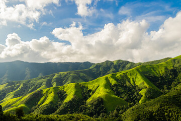Beautiful sunrise over the mountain range at the east of Thailand.