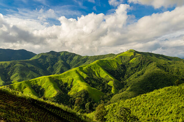 Beautiful sunrise over the mountain range at the east of Thailand.