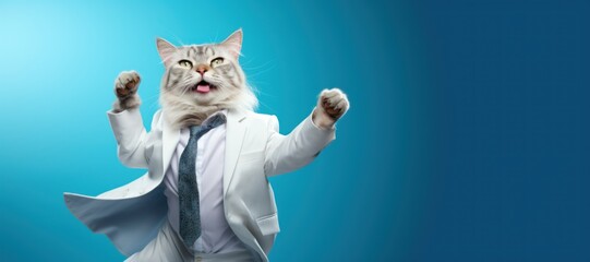 Cat wearing suit and tie dancing