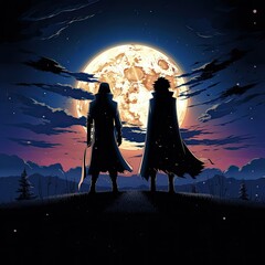 Fototapeta na wymiar two people facing the moon