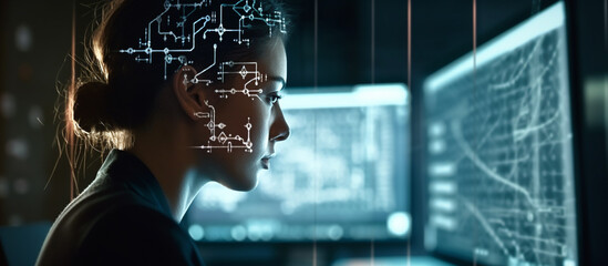 Person working on computer with concept of artificial intelligence 