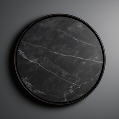 Fototapeta na wymiar Grey Marble Minimalistic Round Picture Frame. Minimalistic Ring with Realistic Texture. Square Digital Illustration. Ai Generated Empty Circle on Black Background.