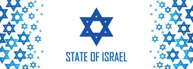 Israel nation patriot banner, flag color combination, suitable for national celebrations and festivals, blue color geometric abstract background, star design