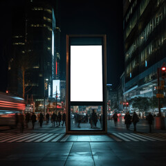 panneau publicitaire personnalisable pour maquette de présentation de publicité dans un environnement urbain, vue nocturne - obrazy, fototapety, plakaty